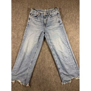 American Eagle Jeans Womens 8 Super High Rise Baggy Wide Leg Distressed Y2K